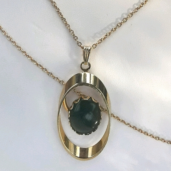 Stone Necklace Pendant Mid Century Modern Vintage Jewelry Natural Stone - Picture 2 of 8